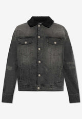 Balmain Bouclé Collar Washed Denim Jacket Black DH1TC315 DE68-0PC