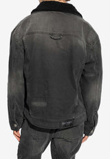 Balmain Bouclé Collar Washed Denim Jacket Black DH1TC315 DE68-0PC