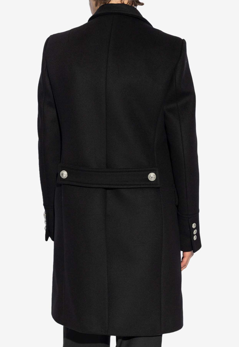 Balmain Double-Breasted Wool Pea Coat Black DH1UC005 WB72-0PA