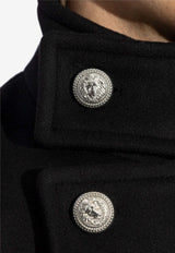 Balmain Double-Breasted Wool Pea Coat Black DH1UC005 WB72-0PA