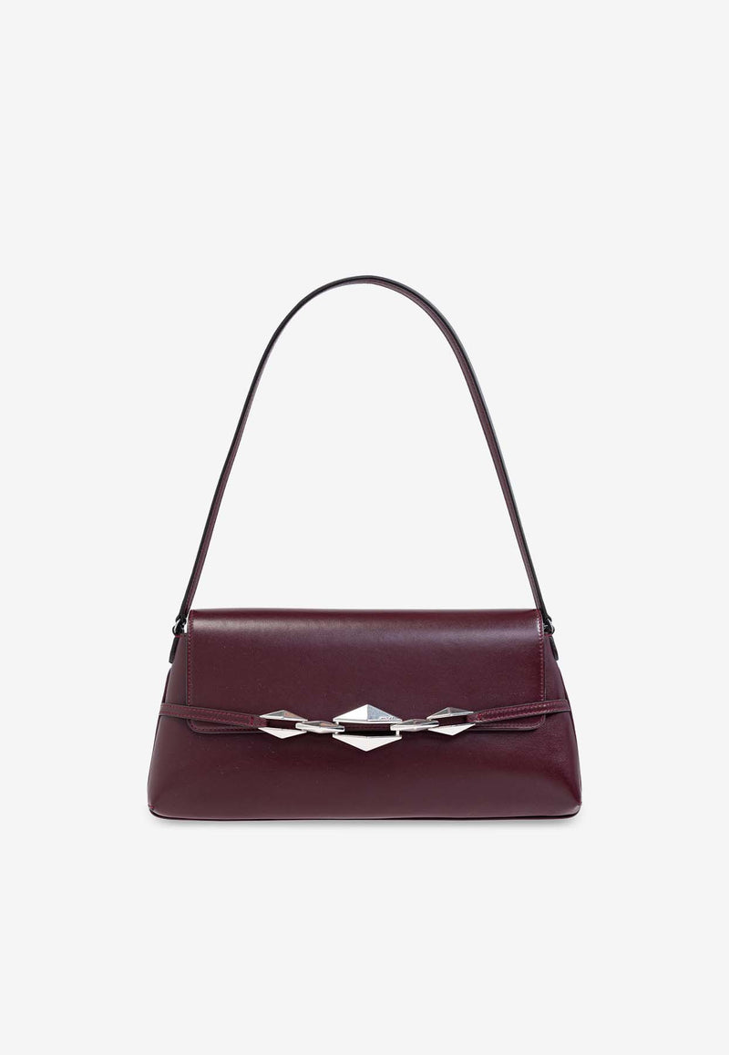 Jimmy Choo Diamond East-West Leather Shoulder Bag Bordeaux DIAMOND SHLDR E W JDX-GARNET ANTIQUE SILVER