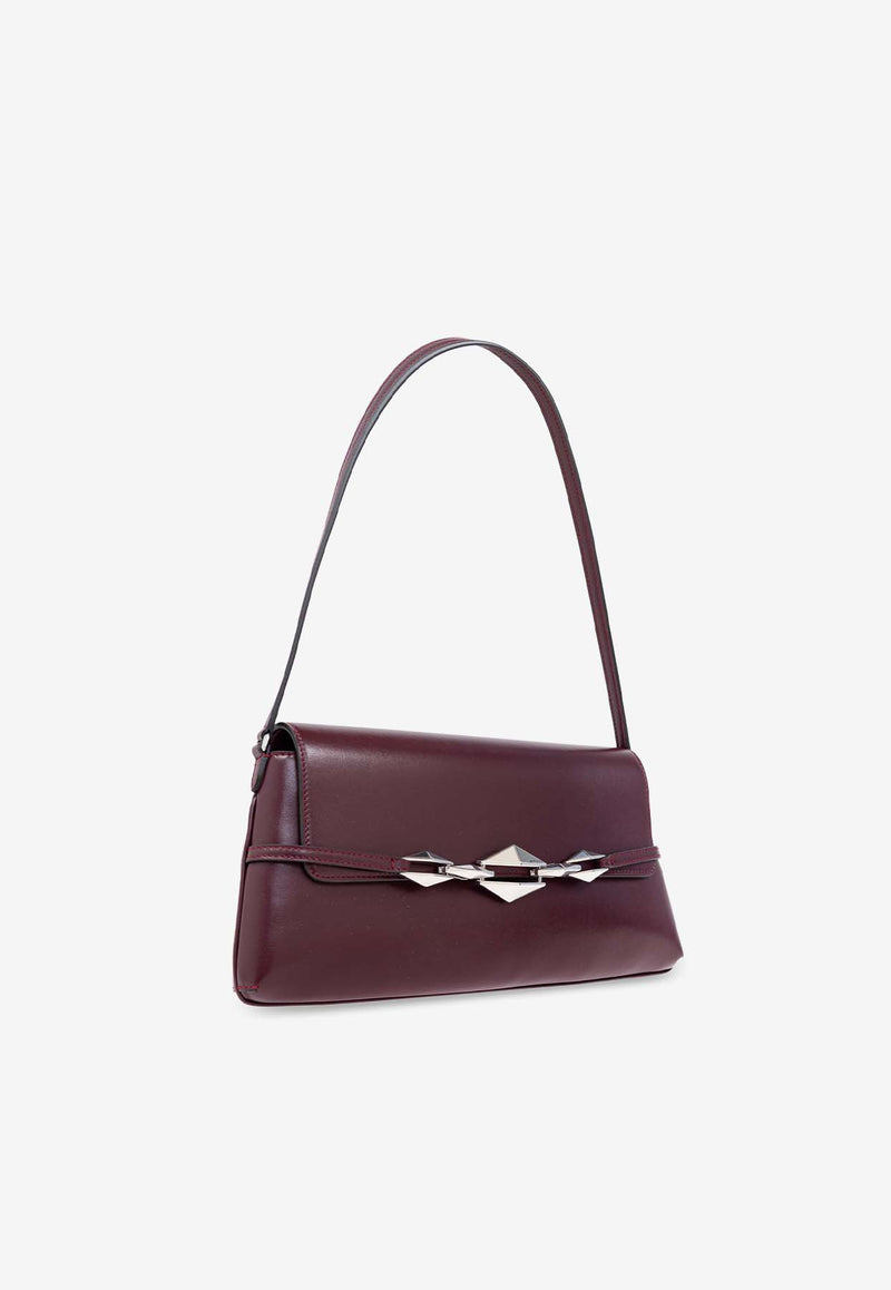 Jimmy Choo Diamond East-West Leather Shoulder Bag Bordeaux DIAMOND SHLDR E W JDX-GARNET ANTIQUE SILVER