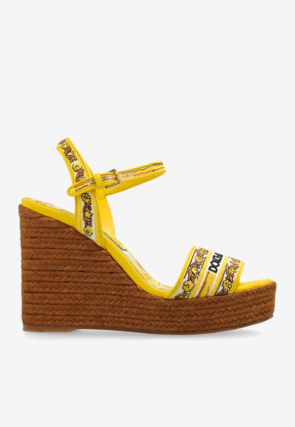 Dolce 
Gabbana 90 Majolica Embroidered Wedge Sandals Yellow CZ0318 AV804-8Q728