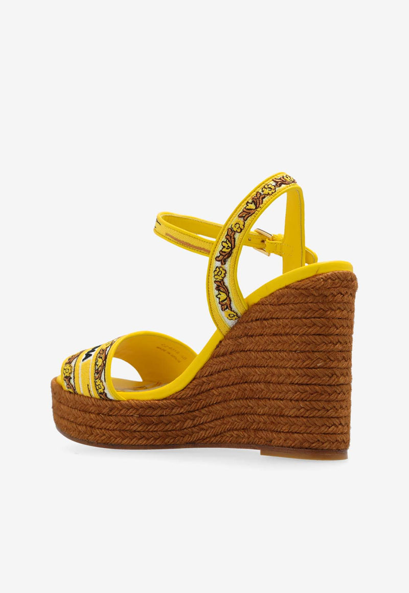 Dolce 
Gabbana 90 Majolica Embroidered Wedge Sandals Yellow CZ0318 AV804-8Q728