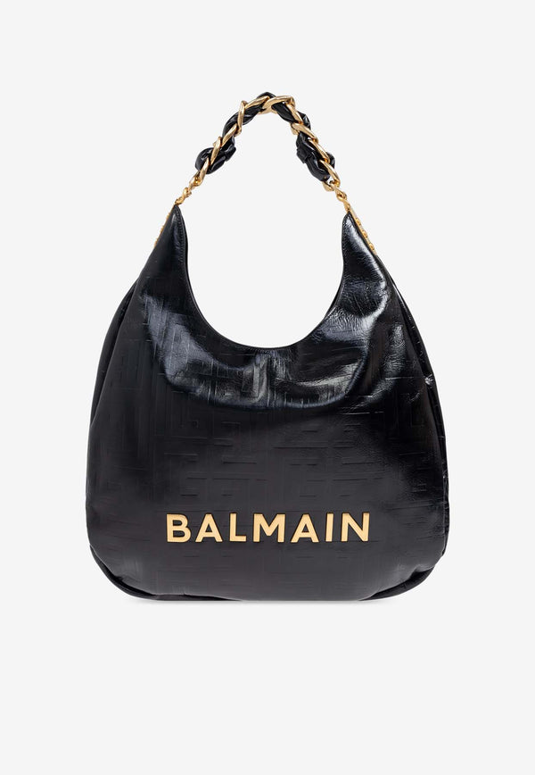 Balmain Large 1945 Embossed Monogram Hobo Bag Black DN1BT929 LETF-0PA