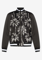 Balmain Palm Tree Print Bomber Jacket Black DH1TF825 VF43-EAB