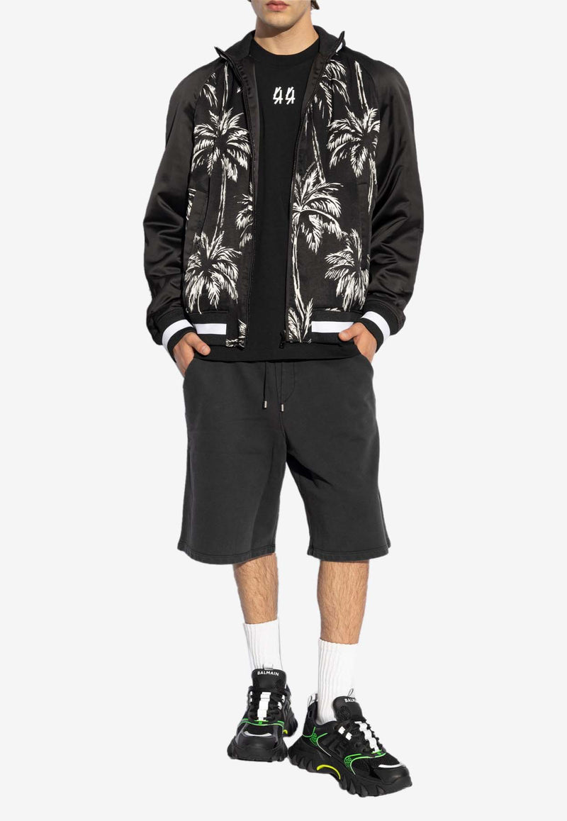 Balmain Palm Tree Print Bomber Jacket Black DH1TF825 VF43-EAB