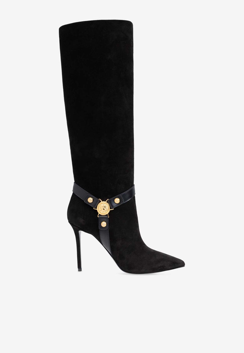 Balmain 95 Slouchy Suede Knee-High Boots Black DN1TA046 LSOV-0PA