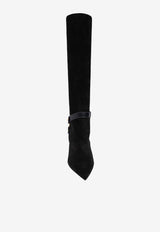 Balmain 95 Slouchy Suede Knee-High Boots Black DN1TA046 LSOV-0PA