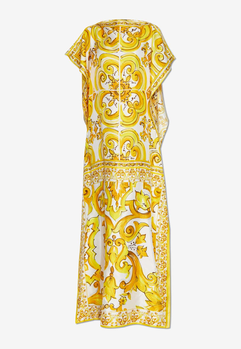 Dolce 
Gabbana Majolica Print Silk Maxi Kaftan Dress Yellow F6JDDT HI1TK-HG3TN