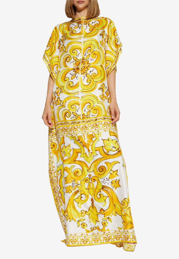 Dolce 
Gabbana Majolica Print Silk Maxi Kaftan Dress Yellow F6JDDT HI1TK-HG3TN