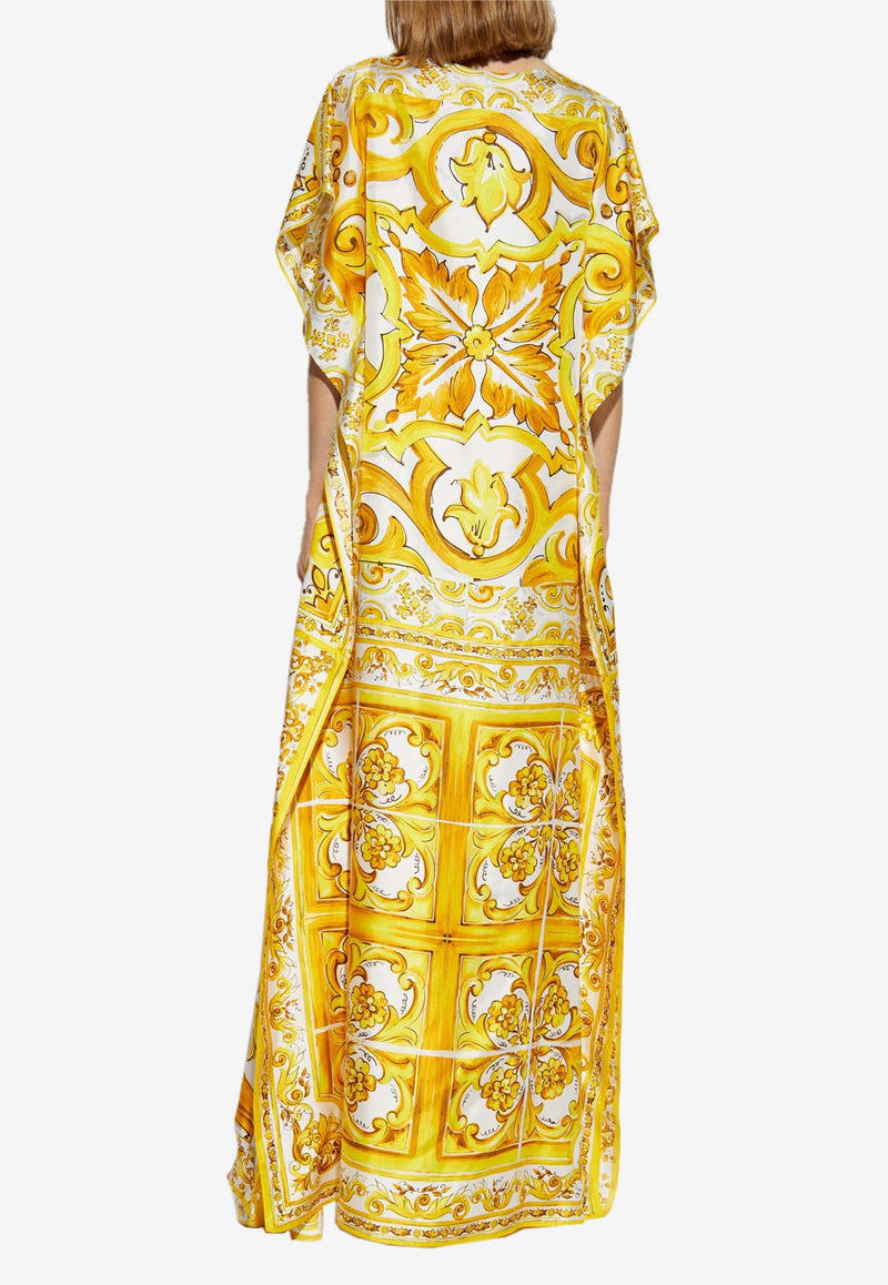 Dolce 
Gabbana Majolica Print Silk Maxi Kaftan Dress Yellow F6JDDT HI1TK-HG3TN