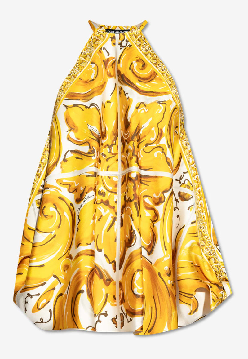 Dolce 
Gabbana Majolica Print Silk Halterneck Top Yellow F79EFT HI1TN-H45DQ