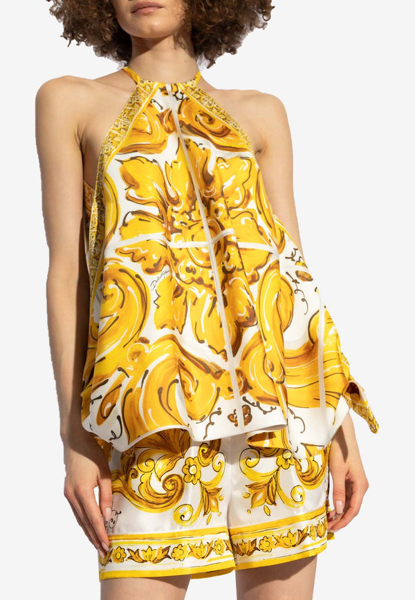 Dolce 
Gabbana Majolica Print Silk Halterneck Top Yellow F79EFT HI1TN-H45DQ