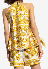 Dolce 
Gabbana Majolica Print Silk Halterneck Top Yellow F79EFT HI1TN-H45DQ