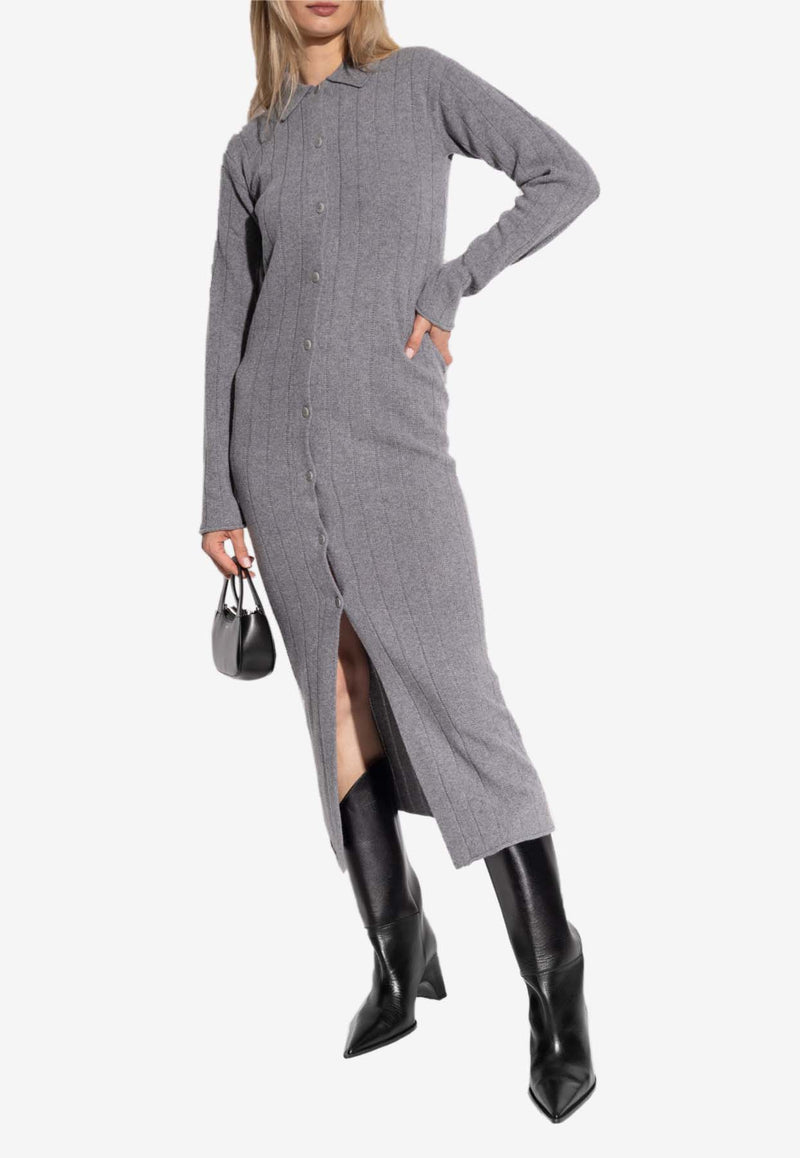 Kenzo Ribbed Knit Wool-Blend Long Cardigan Gray FE62CA470 3CE-96