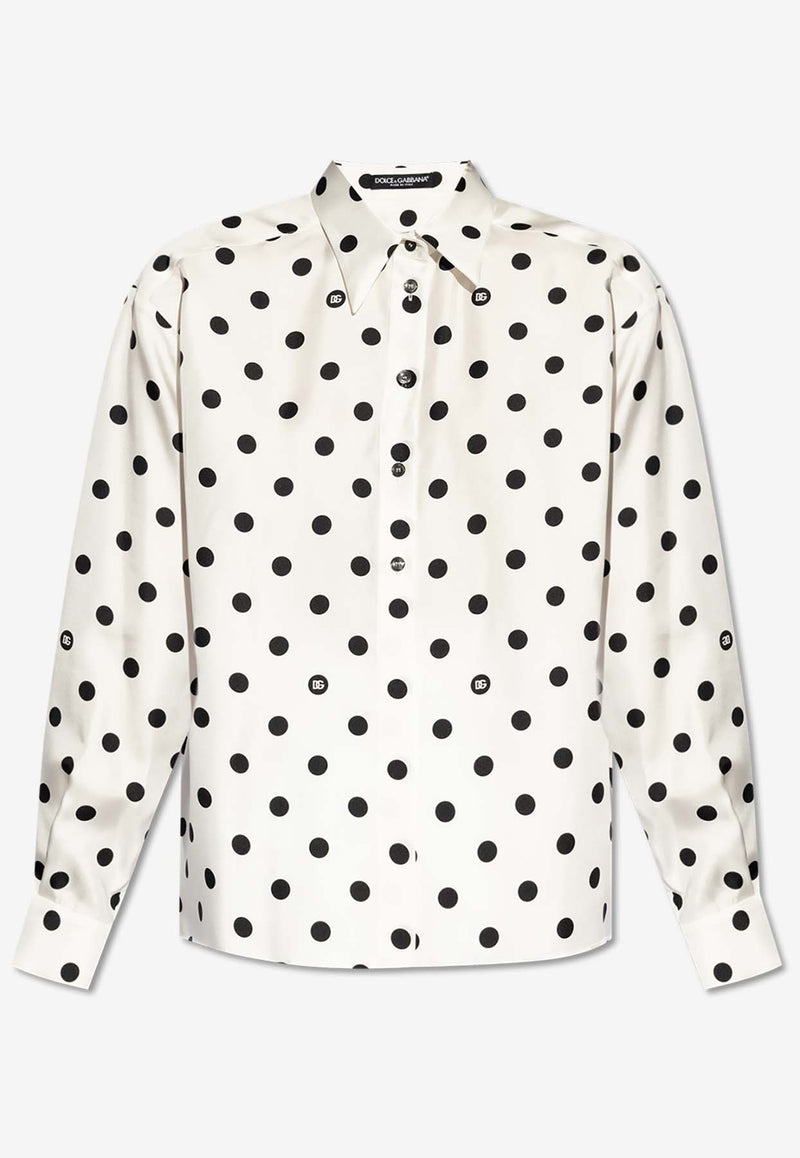 Dolce 
Gabbana Polka Dot Print Silk Shirt White F5S31T IS1VI-HWZRN