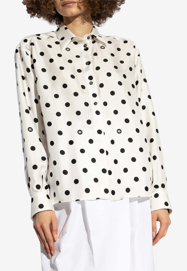 Dolce 
Gabbana Polka Dot Print Silk Shirt White F5S31T IS1VI-HWZRN