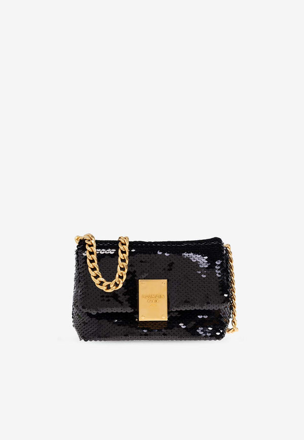 Balmain 1945 Sequined Shoulder Bag Black DN1BJ796 TSQA-0PA