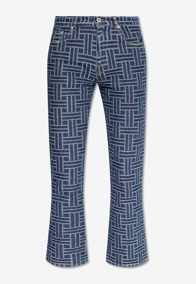 Kenzo Weave Jacquard Flared Jeans Blue FE62DP229 6J3-DS