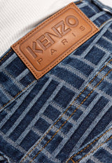 Kenzo Weave Jacquard Flared Jeans Blue FE62DP229 6J3-DS