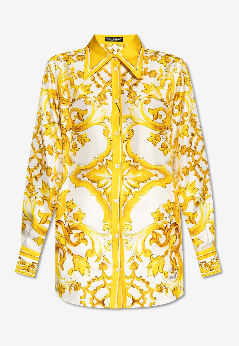 Dolce 
Gabbana Majolica Print Long-Sleeved Silk Shirt Yellow F5J51T HI1TK-HG3TN