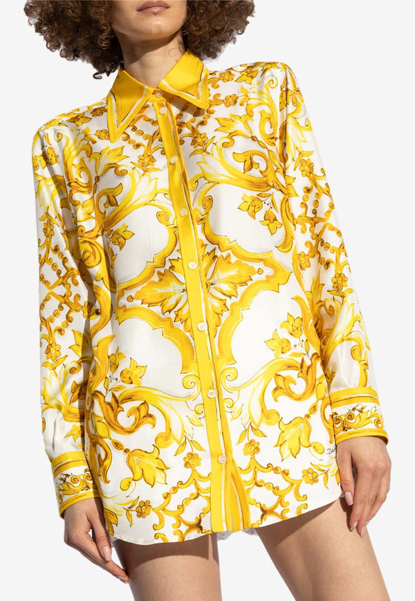 Dolce 
Gabbana Majolica Print Long-Sleeved Silk Shirt Yellow F5J51T HI1TK-HG3TN