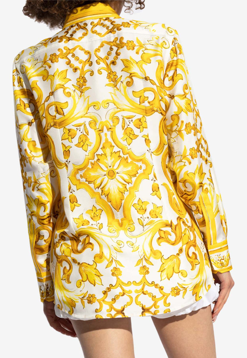 Dolce 
Gabbana Majolica Print Long-Sleeved Silk Shirt Yellow F5J51T HI1TK-HG3TN