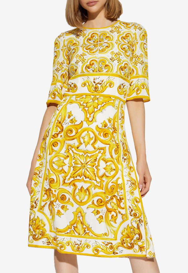 Dolce 
Gabbana Majolica Print Silk Dress Yellow F6ADST HPABL-HG3TN