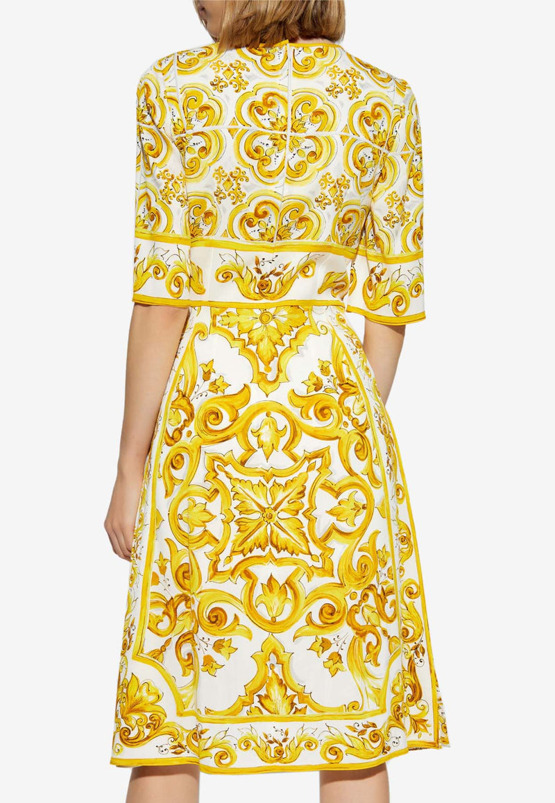 Dolce 
Gabbana Majolica Print Silk Dress Yellow F6ADST HPABL-HG3TN