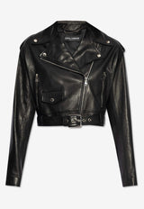 Dolce 
Gabbana Zip-Up Cropped Leather Biker Jacket Black F9R87L HULVJ-N0000