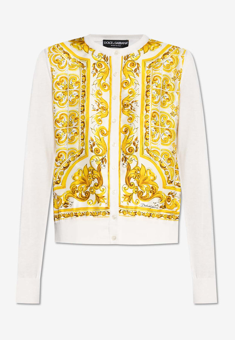 Dolce 
Gabbana Majolica Print Paneled Silk Cardigan White FXV10T JBSJE-HG3TN