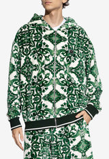 Dolce 
Gabbana Majolica Print Zip-Up Hooded Sweatshirt Green G9AYCT HJMP9-S8350