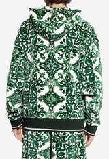 Dolce 
Gabbana Majolica Print Zip-Up Hooded Sweatshirt Green G9AYCT HJMP9-S8350