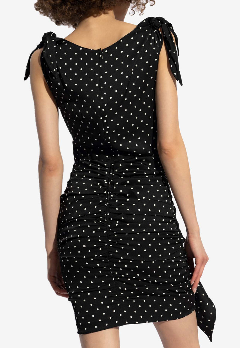 Dolce 
Gabbana Draped Polka Dot Mini Dress Black F6I2DT FSA63-HNZPW