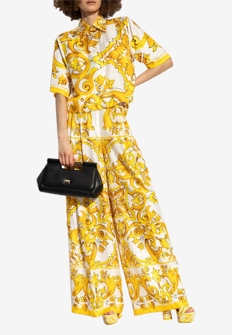 Dolce 
Gabbana Majolica Print Wide-Leg Silk Pants Yellow FTC63T HI1BE-HG3TN