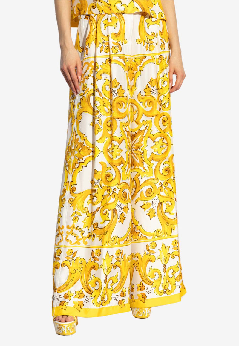 Dolce 
Gabbana Majolica Print Wide-Leg Silk Pants Yellow FTC63T HI1BE-HG3TN