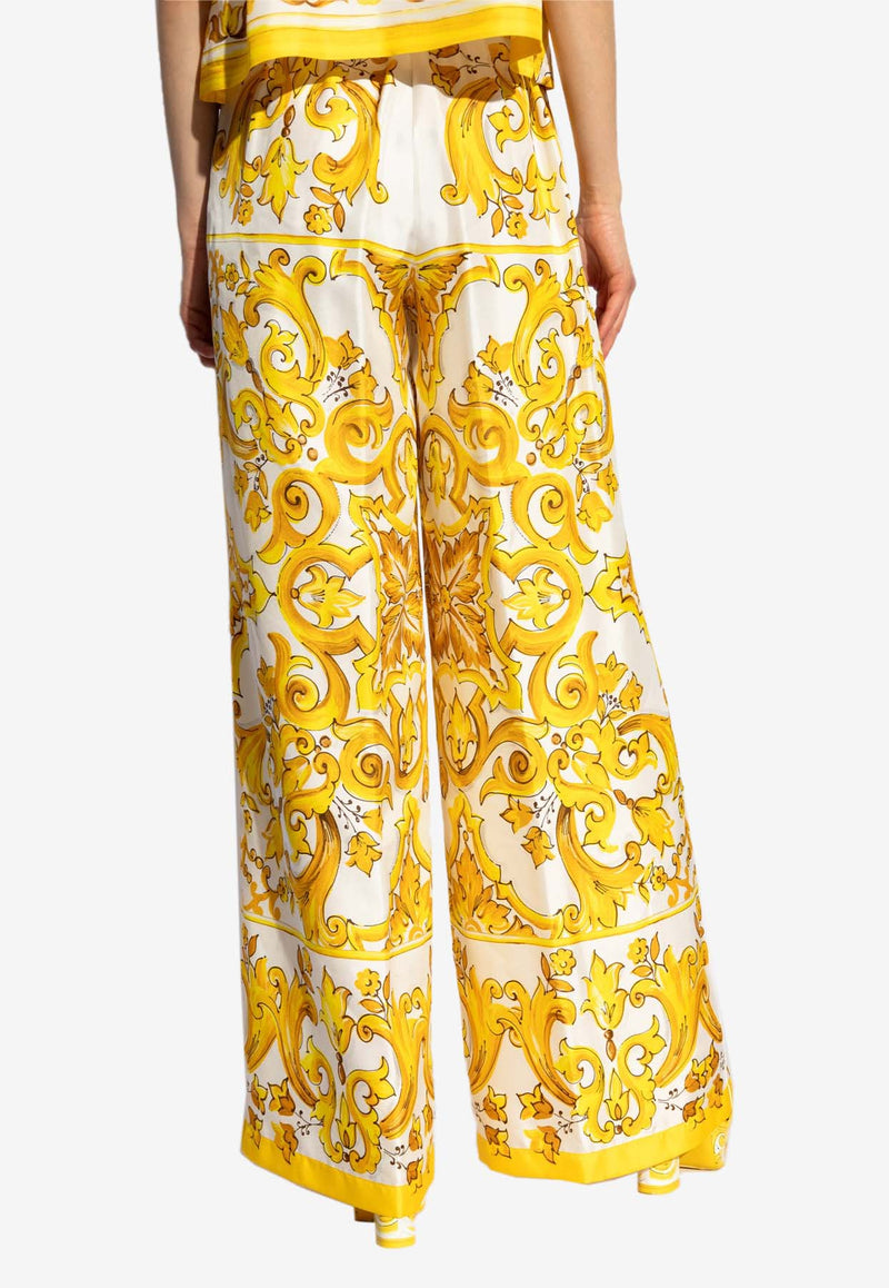 Dolce 
Gabbana Majolica Print Wide-Leg Silk Pants Yellow FTC63T HI1BE-HG3TN