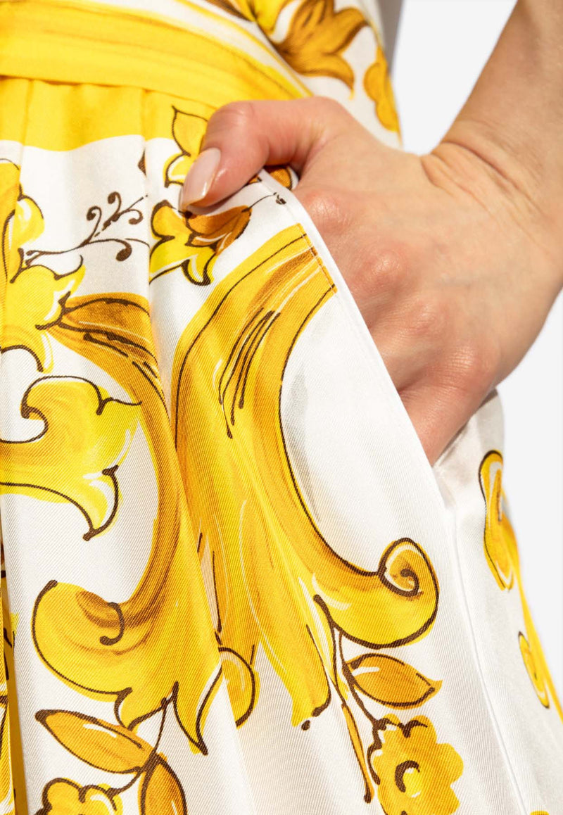 Dolce 
Gabbana Majolica Print Wide-Leg Silk Pants Yellow FTC63T HI1BE-HG3TN