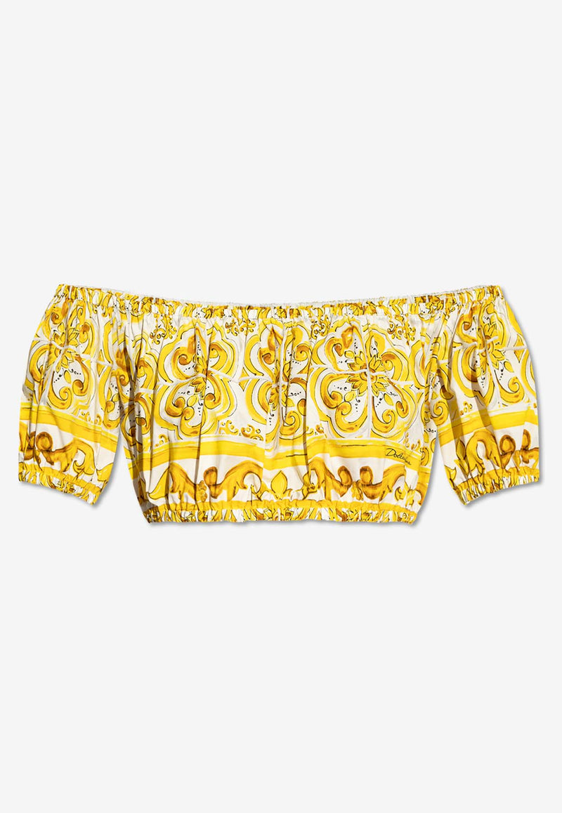 Dolce 
Gabbana Majolica Print Off-Shoulder Top Yellow F755RT HH5BA-HG3TN