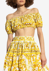 Dolce 
Gabbana Majolica Print Off-Shoulder Top Yellow F755RT HH5BA-HG3TN