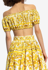 Dolce 
Gabbana Majolica Print Off-Shoulder Top Yellow F755RT HH5BA-HG3TN