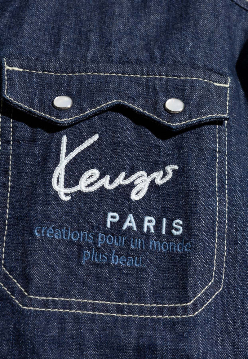 Kenzo Logo Embroidered Denim Shirt Blue FE65DC413 6E1-DM