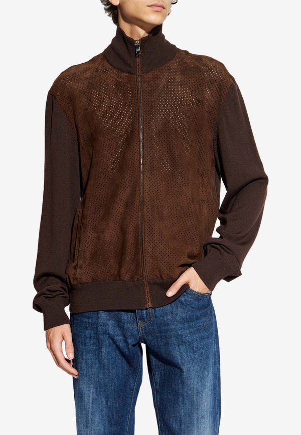 Dolce 
Gabbana Zip-Up Suede Bomber Jacket Brown GXV16T JFMDS-M0682