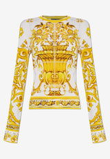 Dolce 
Gabbana Majolica Print Silk Crewneck Sweater Yellow FXX30T JAHKF-HG3TN