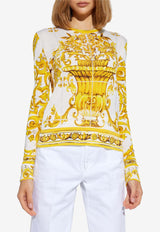 Dolce 
Gabbana Majolica Print Silk Crewneck Sweater Yellow FXX30T JAHKF-HG3TN