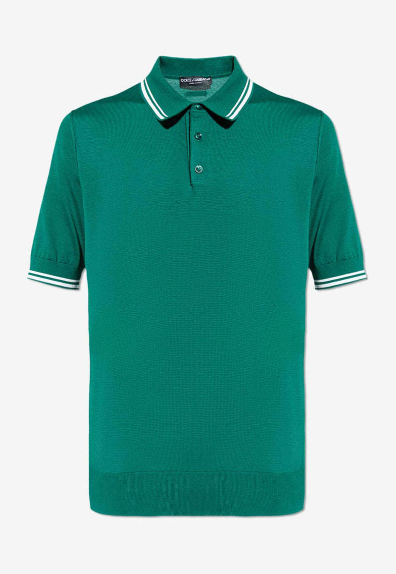 Dolce 
Gabbana Logo Silk Polo T-shirt Green GXZ02T JBSJW-V8745