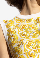 Dolce 
Gabbana Majolica Print Silk Knit Top Yellow FXT06T JBSJE-HG3TN