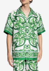 Dolce 
Gabbana Majolica Print Bowling Silk Shirt Green G5JH9T HI1S6-H85DQ