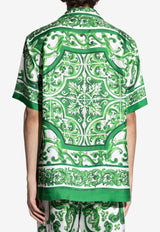 Dolce 
Gabbana Majolica Print Bowling Silk Shirt Green G5JH9T HI1S6-H85DQ